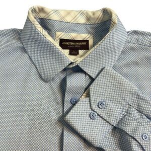 Johnston & Murphy Men's Light Blue Geometric Print Button Down Shirt Size L